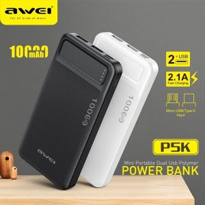 Awei P5K 10000mAh Large Capacity Smart Dual USB Powerbank [ CODE PL1386 ]